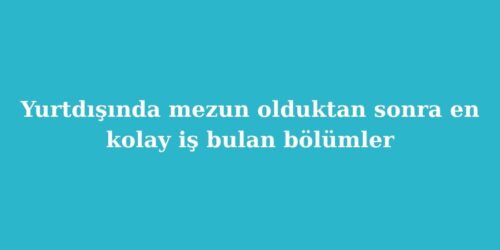 Yurtdisinda Mezun Olduktan Sonra En Kolay Is Bulan Bolumler